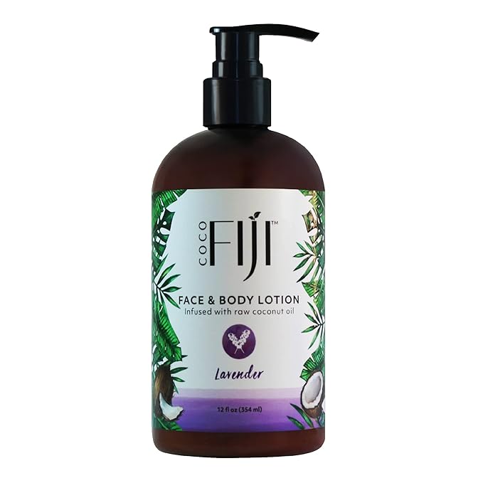 Coco Fiji Face & Body Lotion Infused With Coconut Oil | Lotion for Dry Skin | Moisturizer Face Cream & Massage Lotion for Women & Men | Lavender 12 oz, Pack of 1 - Bloomnest