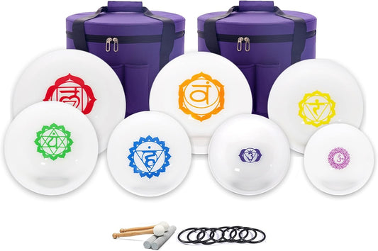 Hye-eun Crystal Singing Bowls Chakra Set of 7, 432hz 7-12 Inch Quartz Sound Bowls Meditation Set with Carrying Case for Yoga Sound Healing