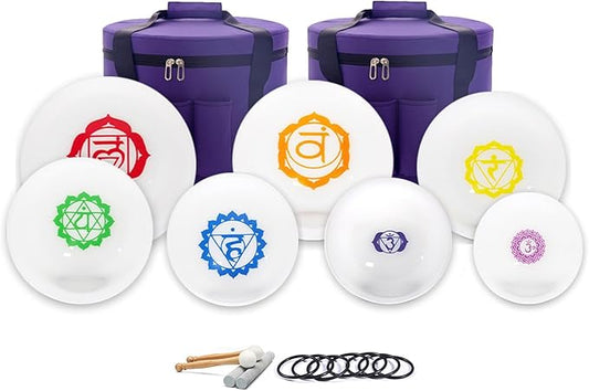Hye-eun Crystal Singing Bowls Chakra Set of 7, 432hz 7-12 Inch Quartz Sound Bowls Meditation Set with Carrying Case for Yoga Sound Healing - Bloomnest