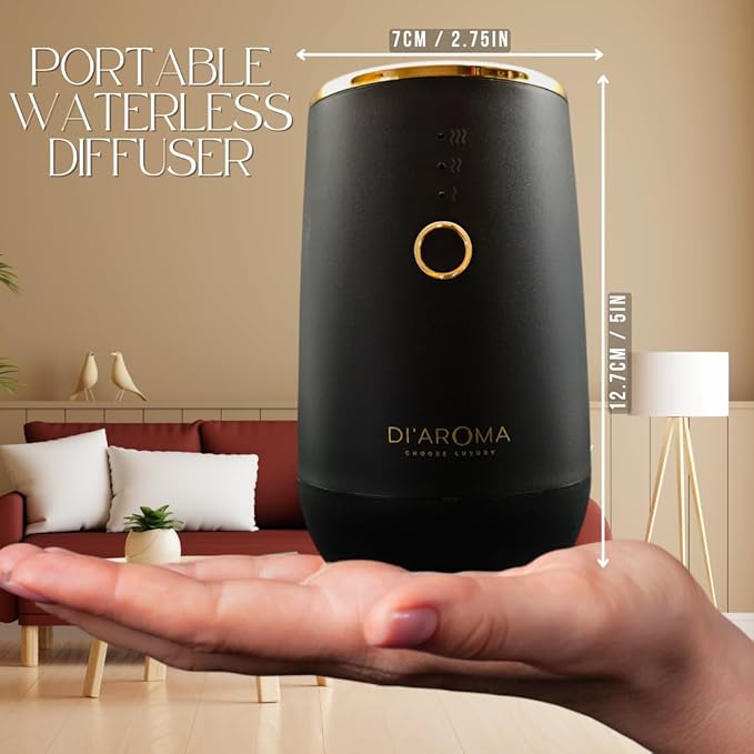 Waterless Essential Oil Diffuser – Portable Nebulizing Aroma Oil Diffuser for Car, Home & Office, USB Rechargeable, Silent Operation, No Water Needed, Di'Aroma (White) - Bloomnest