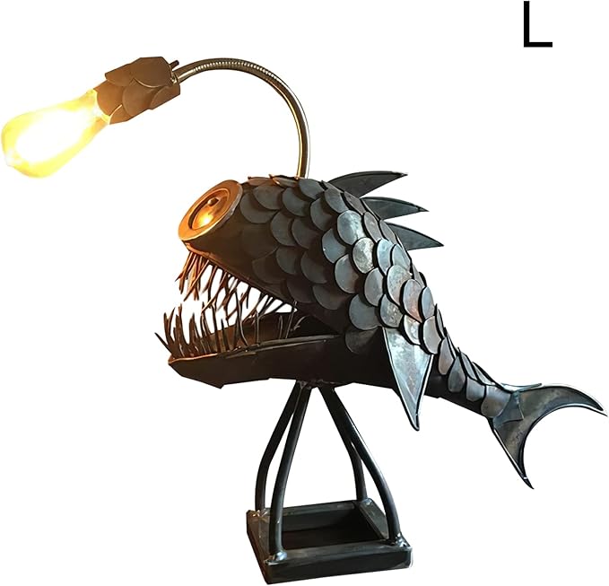 CAFELE Rustic USB Angler Fish Night Light, Steampunk Style Table Lamp with Simulation Flame LED Bulbs, Handmade Industrial Creative Decor for Home/Office - Bloomnest