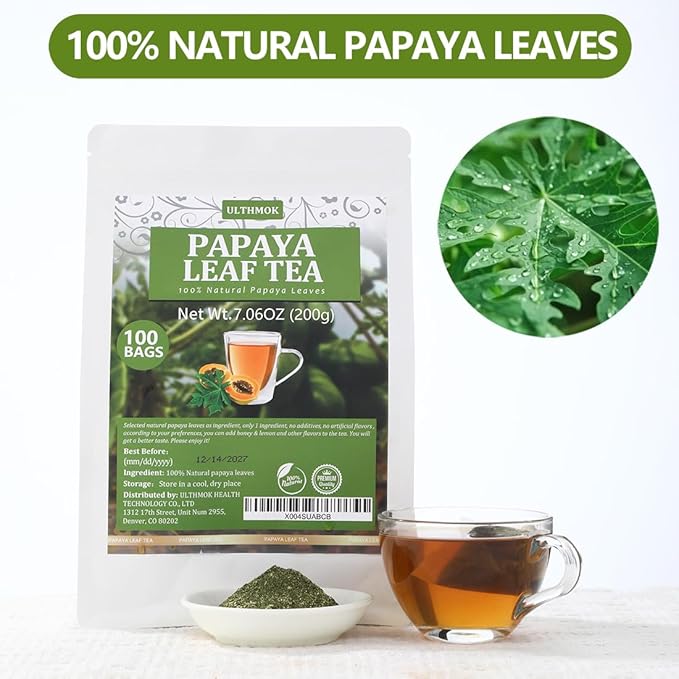 100 Premium Papaya Leaf Tea Bags, Made with 100% Natural Papaya Leaves, Free Wellness Tea, No Additives & Caffeine Free. - Bloomnest