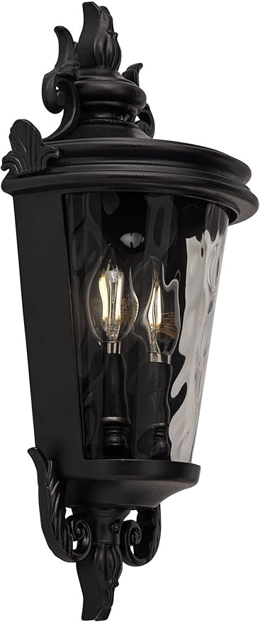 John Timberland Casa Marseille European Outdoor Wall Light Fixture Textured Black Scroll 17" Clear Hammered Glass for Exterior House Porch Patio Outside Deck Garage Yard Front Door Garden Home - Bloomnest
