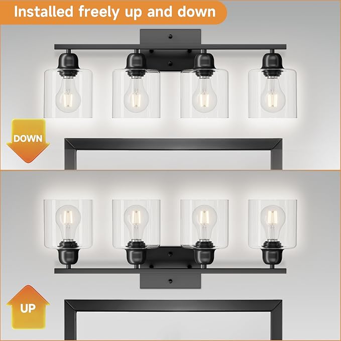 Modern 4 Light Bathroom Light Fixtures, 24 inch Bathroom Vanity Light with Clear Glass for Mirror Kitchen Living Room Hallway Cabinet Porch - Bloomnest
