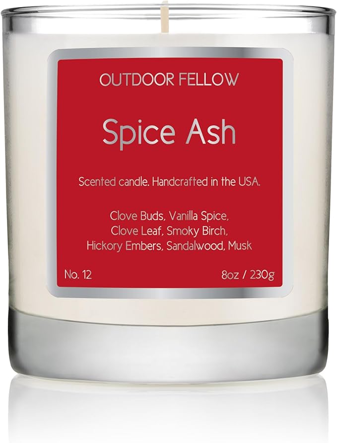 Outdoor Fellow Spice Ash Candle | Luxury Scented Candle with Coconut & Apricot Wax Blend | Clove, Smoky Birch, Sandalwood & Musk | 40+ Hour Burn Time | Perfect for Home or Gifting (8oz) - Bloomnest