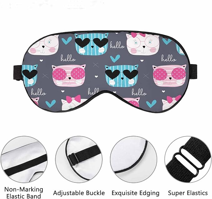 Kitten Sleep Eye Mask Cute Fashion Cat Men Women Sleep Mask with Adjustable Strap Eye Cover Eye Shade for Travel, Nap,Meditation - Bloomnest