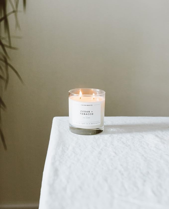 Calyan Wax Co. 2 Wick Candle, Cedar + Tobacco Scented Candle, 37 Hour Burn Time, Aromatherapy Soy Candles, Non Toxic & Vegan Soy Wax, Glass Tumbler Scented Candles, 8.8oz - Bloomnest