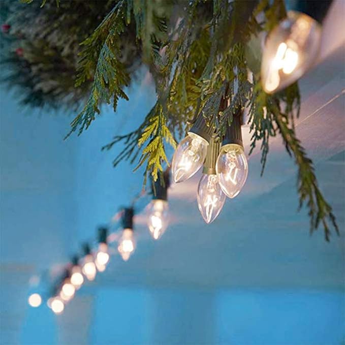 SkrLights 25 Pack C7 Clear Bulbs Christmas Light Bulbs C7 Outdoor String Light Replacement Bulbs, C7/E12 Candelabra Base, 5 Watt-Clear - Bloomnest