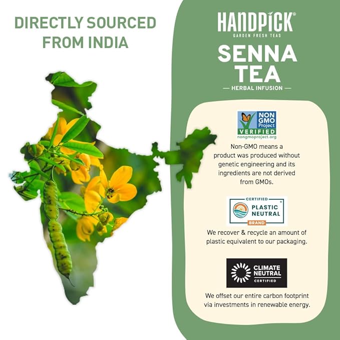 HANDPICK, Senna Tea Bags (50 Count) Non-GMO, Caffeine Free, Senna Leaves- Mild Taste | Premium Round Eco-conscious Tea Bags - Bloomnest