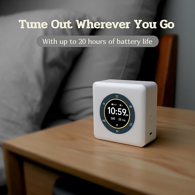 Kipcush Portable White Noise Sound Machine with Intelligent Color LCD Touch Screen, Guided Breathing, Alarm Clock. 24 Soothing Sounds, up to 24 Hours Battery Life & Sleep Music for Adults/Babies - Bloomnest