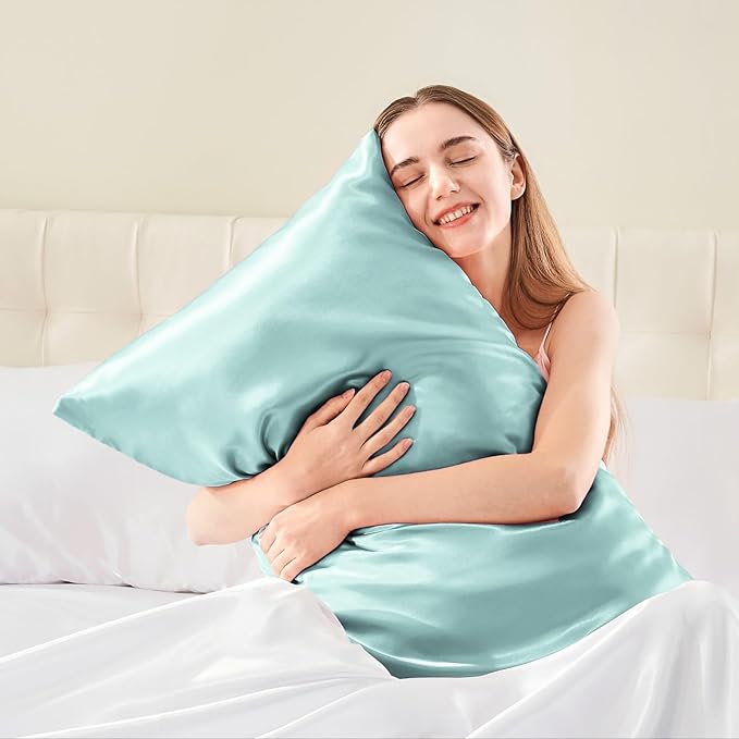 BEDELITE Satin Body Pillow Cover, Super Soft and Cooling Body Pillow Pillowcase for Hair and Skin, Breathable Silky Full Long Pillowcase Cover(20"x54", Blue Grey) - Bloomnest