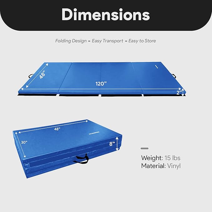 BalanceFrom 10x4 Feet 4-Panel Folding Gymnastics Mat – 2-Inch Thick Pad with Vinyl Surface and Carrying Handles for Tumbling, Yoga, Pilates, Home Workouts, and Martial Arts - Bloomnest