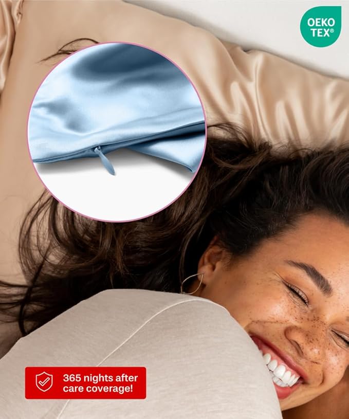 SUNDAYSILKS™ Premium Silk Pillow Cases | 100% Mulberry Silk Pillowcase with Zipper, All Sides Real 22 Momme Grade 6A Silk, Standard Queen, King Size [Topaz Blue] - Bloomnest