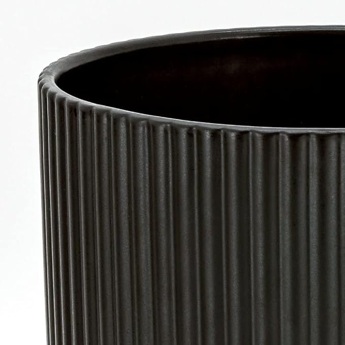 Amazon Basics Assorted Sizes Fluted Ceramic Round Planters, Set of 3, 6 inch, 8 inch, 10 inch, Black - Bloomnest