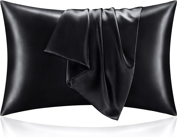 BEDELITE Satin Pillowcase for Hair and Skin, Super Soft and Cooling Similar to Silk Pillow Cases 2 Pack with Envelope Closure, Gift for Women Men(20"x26" Standard Size, Black) - Bloomnest