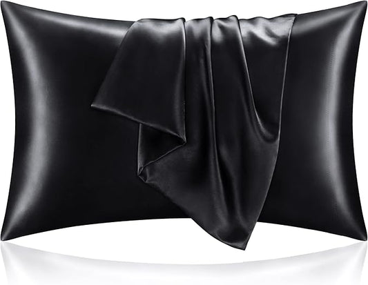 BEDELITE Satin Pillowcase for Hair and Skin, Super Soft and Cooling Similar to Silk Pillow Cases 2 Pack with Envelope Closure, Gift for Women Men(20"x36" King Size, Black) - Bloomnest