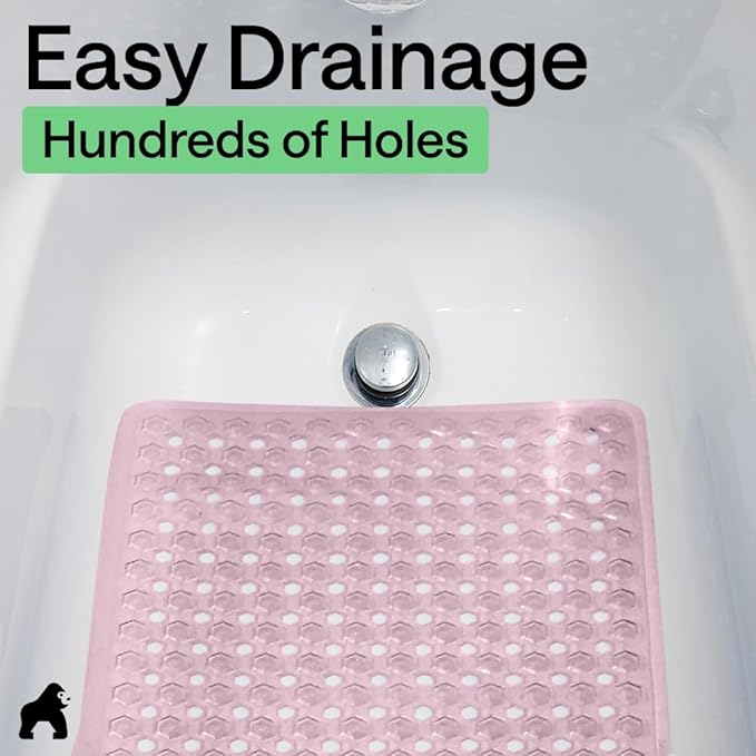 GORILLA GRIP Patented Bath Tub Shower Mat, Machine Washable Bathtub Floor Liner Mats, Suction Cups and Drain Holes to Keep Tubs Clean, Soft on Feet, Bathroom Essentials, 35x16 Inch, Clear Light Pink - Bloomnest