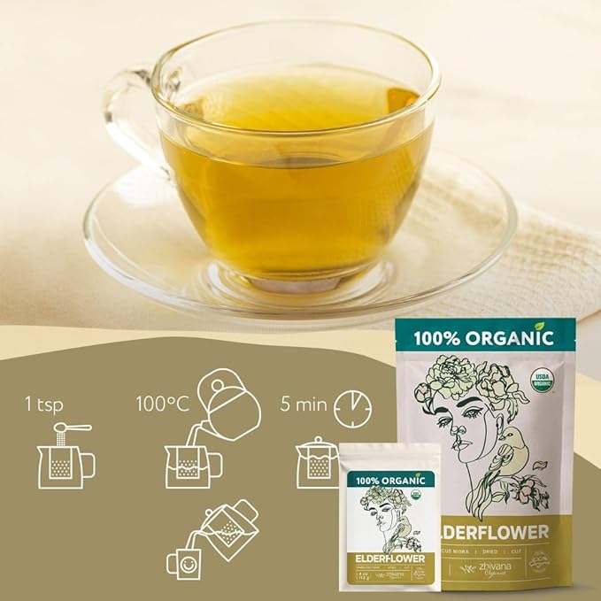 Elderflower Tea Organic (4oz.) - Elder Flowers Dried Herb for Respiratory Health - Loose Leaf Medicinal Tea - Bloomnest