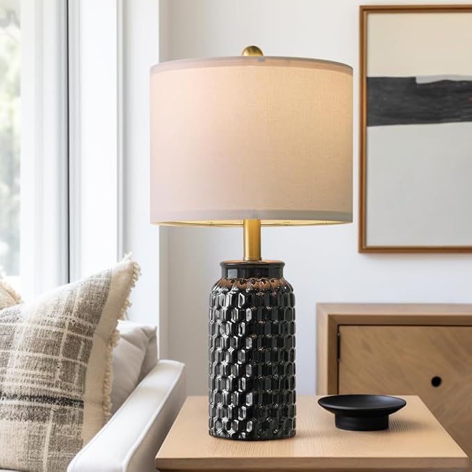 20.5" Black Modern Ceramic Bedside Lamp Set of 2 for Bedroom Decor Farmhouse Table Lamp for Living Room Office Dorm - Bloomnest