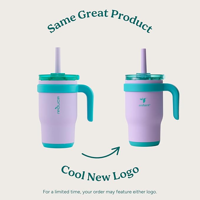 REDUCE 14 Oz Coldee Kids Tumbler with Lid and Straw - Coldee Insulated Travel Mug - Spill-Proof, Sweatproof Stainless Steel, BPA-Free - Includes Handle, Reusable Silicone Straw - Pink Lemonade - Bloomnest