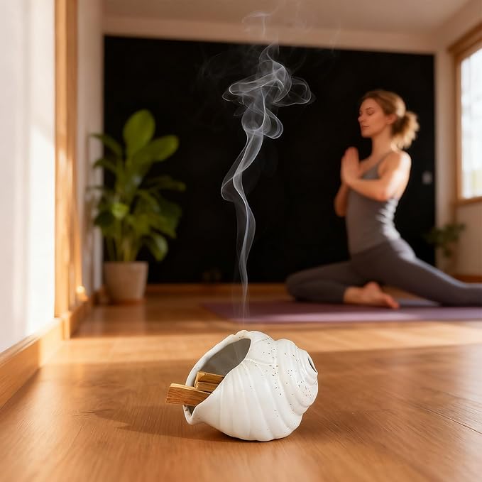 Ceramic Conch Palo Santo Burner Holder - Mini Chiminea Incense Chimney, for Smudging Sage/Cones、Perfect for Meditation Altar & Witchcraft Supplies, Ideal Spiritual Decor & Gift for Zen Spaces - Bloomnest