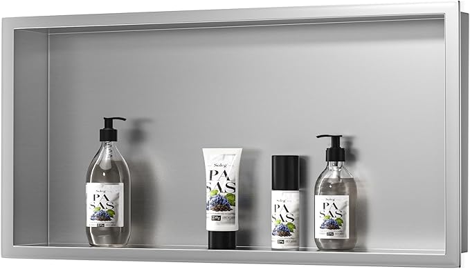 Stainless Steel Shower Niche 24" X 12" Brushed No Tile Needed Niche Shower Recessed Wall Horizontal Niches for Bathroom Storage Over Mount Installation - Bloomnest