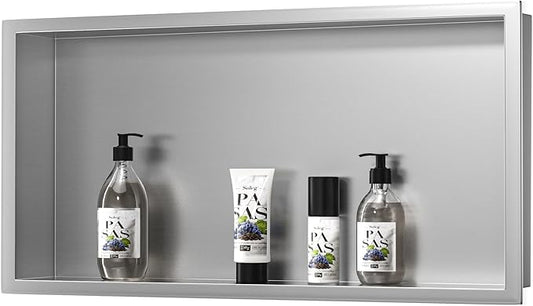 Stainless Steel Shower Niche 24" X 12" Brushed No Tile Needed Niche Shower Recessed Wall Horizontal Niches for Bathroom Storage Over Mount Installation - Bloomnest