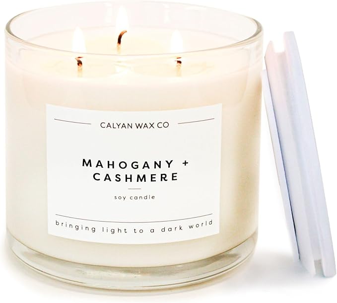 Calyan Wax Co. Mahogany & Cashmere 3 Wick Scented Candle - 43 Hour Burn - Luxury 3 Wick Soy Candles - Non Toxic Soy Wax Candles - Long Lasting Large Glass Jar Candle for Home - 14.9oz - Bloomnest