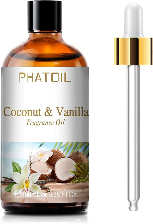PHATOIL 3.38FL.OZ Coconut & Vanilla Fragrance Oils for Aromatherapy, Essential Oils for Diffusers for Home, Perfect for Diffuser, Yoga, DIY Candle and Soap Making - 100ml - Bloomnest