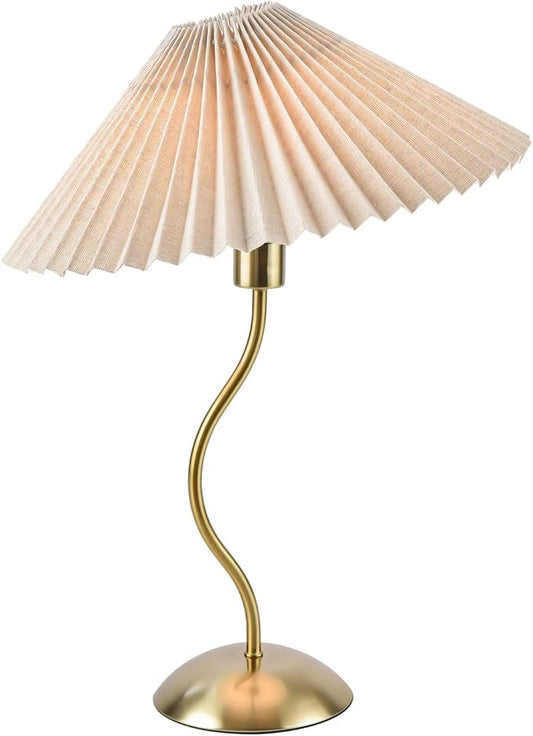 KUNJOULAM Small Pleated Table Lamp, Bedside Nightstand Lamp with Beige Lampshade, Morden Mini Lamp for Bedroom Home Office Decor, E12 Bulb Included - Bloomnest