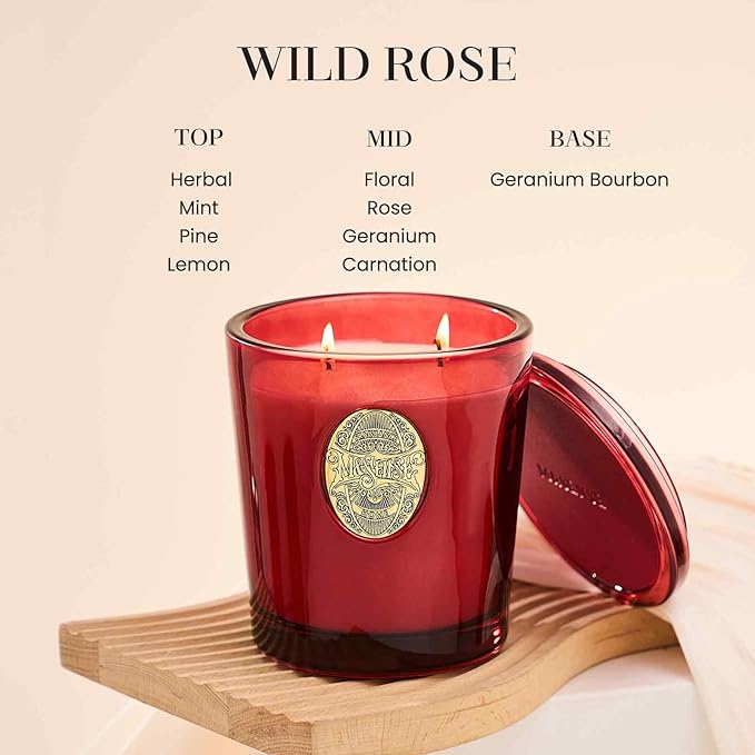 M&SENSE Large Two-Wick Soy Candle | Wild Rose & Red | 19.8 oz, 120H Burn Time | Luxury Scented Candle for Relaxation, Gifting, Home Décor | Ideal for Bedroom, Office, Party Ambiance - Bloomnest
