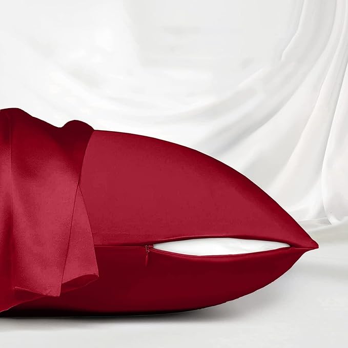 Red Silk Pillowcase for Hair and Skin Made in USA, 22 Momme Mulberry Silk Pillow Case with Zipper, 6A Grade Organic Fabric, Cooling, Anti Acne, Soft, 1 Pc 20"x30" (Queen, Red) - Bloomnest
