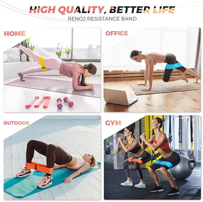 Renoj Resistance Bands, Yoga Starter Sets for Women and Men, 3 Set of Stretch Exercise Workout Bands for Booty Legs, Elastic Pilates Flexbands - Bloomnest