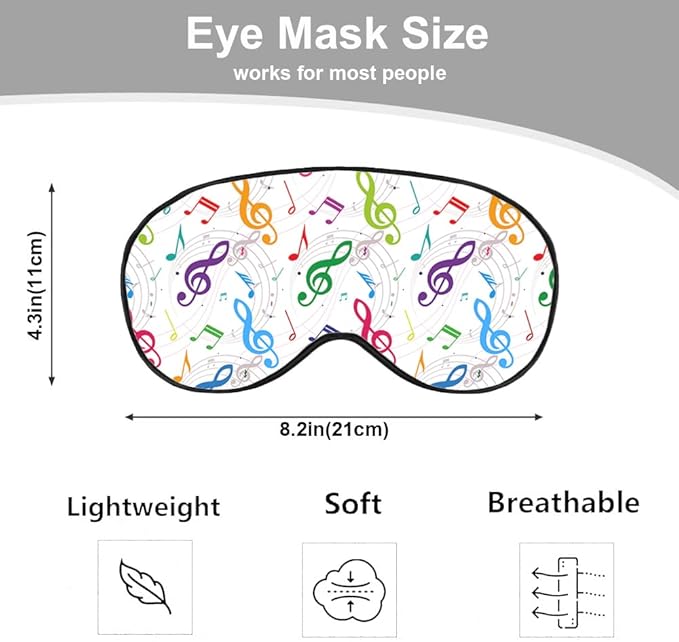Musical Notes Silk Eye Mask Sleep Mask Colorful Beautiful Twinkling Staffs Eye Mask with Adjustable Strap Lightweight for Women Work Travel Night Sleep - Bloomnest