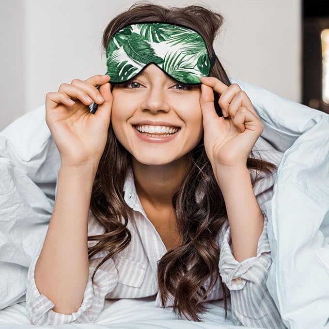 Tropical Palm Leaves Sleep Mask Eye Mask Green Jungle Leaves Floral Sleep Mask Light Blocking Adjustable Smooth Soft Eye Masks for Women Deep Rest Travel - Bloomnest