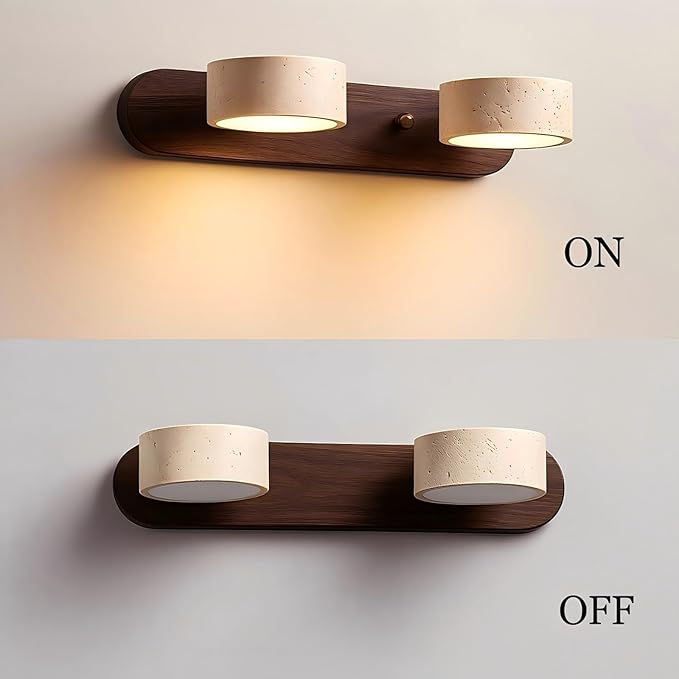 Japanese Wabi-Sabi LED Wall Sconce with Natural Stone Shade,Vintage Swivel Wall Lights,Modern Wall Sconce for Bathroom Mirror, Kitchen,Dining Room,Hallway,Vanity Lighting (A, 2 Heads) - Bloomnest