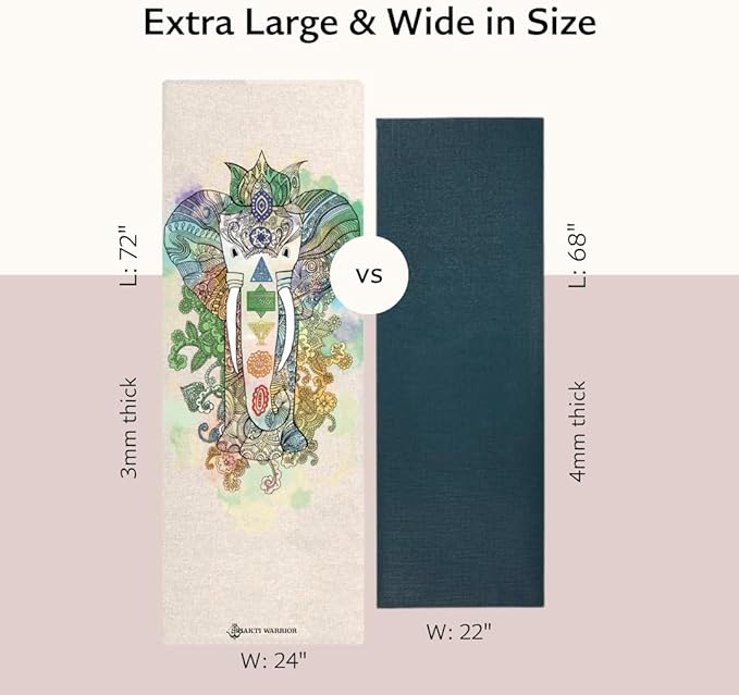 Shakti Warrior Pro Hemp Mat - Artist Designed, Premium Printed Eco-Friendly Non-Slip mat, Great for Regular & Hot Yoga, Pilates, Workouts 72 inch x 24 inch x 3mm Thick