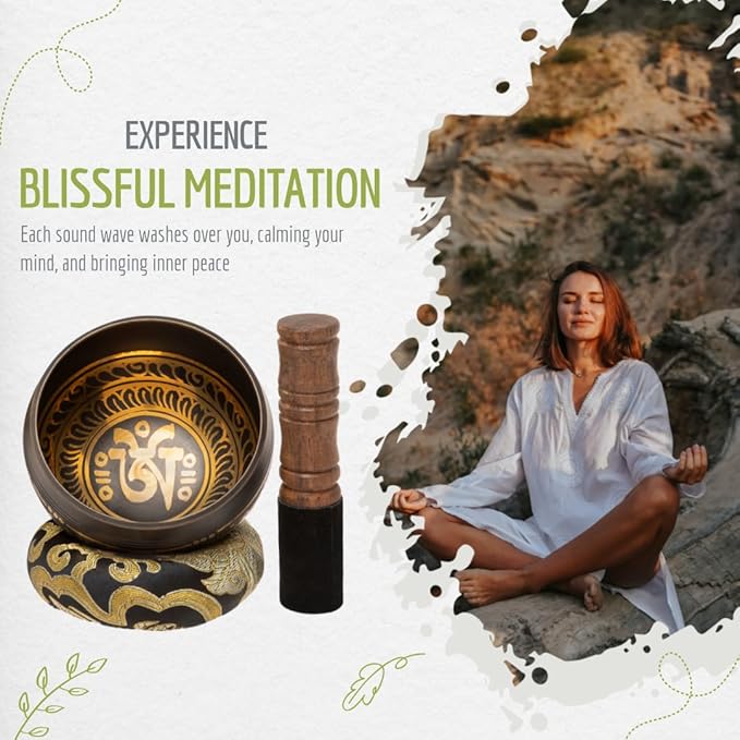 Tibetan Singing Bowl Set with Fabric Gift Case - Sound Bowl Meditation Set - Meditation Bowl - Handcrafted in Nepal - Sound Healing Instrument - For Sound Bath, Reiki Supplies, Meditation Accessories