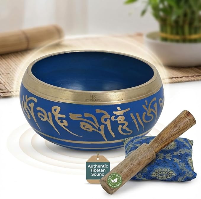 4 Inches Hand Painted Metal Tibetan Buddhist Singing Bowl Musical Instrument for Meditation with Stick and Cushion - Bloomnest
