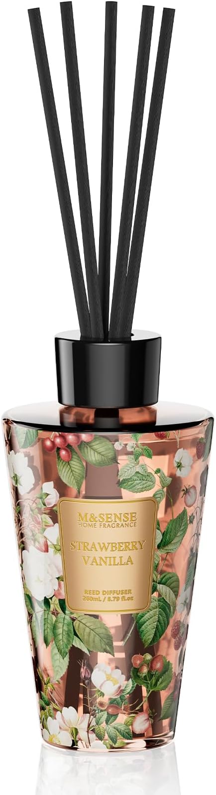 M&SENSE Strawberry Vanilla Scent Reed Diffuser Set - 8.79fl oz Home Fragrance Non-Toxic Essential Oil Diffuser with All Natural Sticks, Long Lasting Air Freshner Gifts for Housewarming Gift