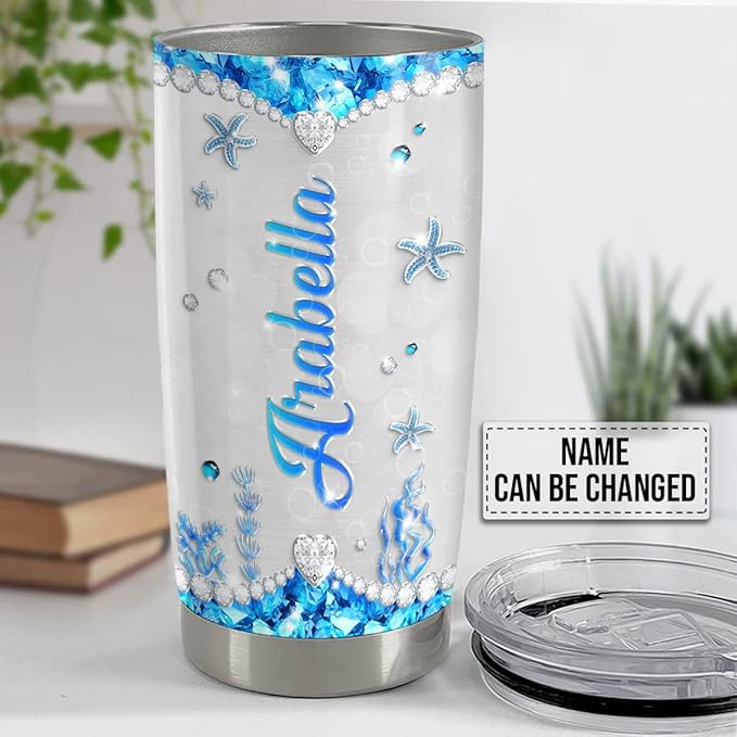 SANDJEST Personalized Dolphin Tumbler Jewelry Drawing Style Stainless Steel 20oz 30oz Insulated Cup Coffee Travel Mug Dolphins Tumblers Christmas Birthday For Women Girl Friend Cups Gift - Bloomnest