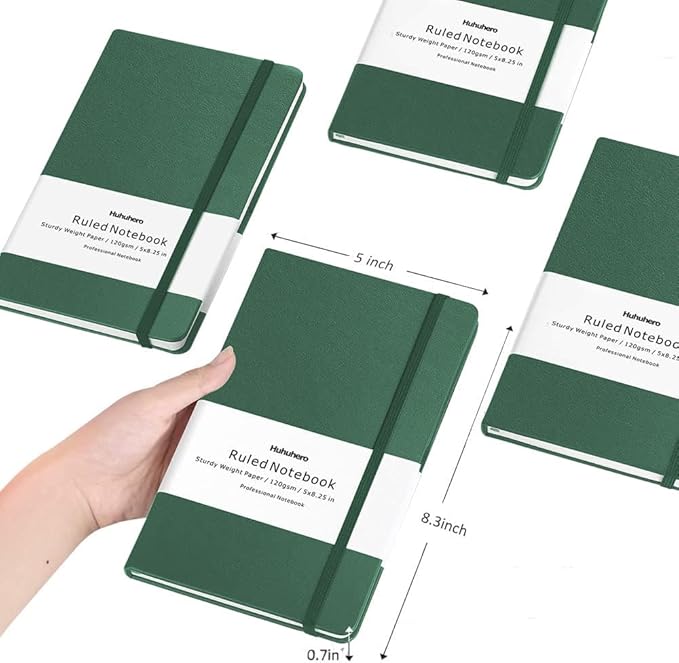 Huhuhero Notebooks Journal, Ruled Notebook, Premium Thick Paper Lined Journal, Black Hardcover Notebook for Office Home School Business Writing Note Taking Journaling, 5"×8.25" (5, Green) - Bloomnest