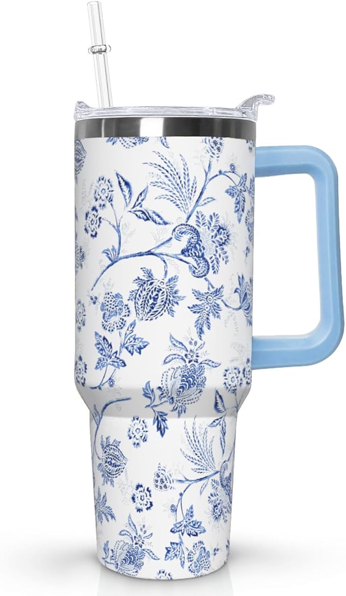 Ceovfoi 40 Oz Boho Flower Tumbler With Handle, Boho Floral Coffee Travel Mug Cup Water Bottle, Floral Gifts for Women - Bloomnest