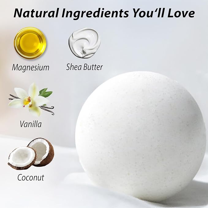 Magnesium Bath Bombs Post Workout Recovery Sore Muscles Tension Epsom Salt Bath Infused with Vanilla SheaButter Coconut Perfect Stocking Stuffers Gift - Bloomnest