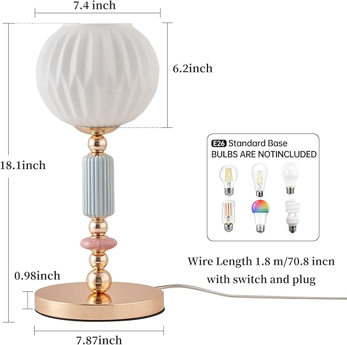 Modern Milk White Glass Table Lamp Bedside Nightstand Lamp Metal Desk Light with Plug Cord Switch for Bedroom Living Room Dining Room - Bloomnest
