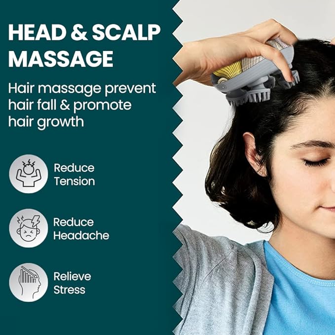 EILISON Cordless Hair Scalp Massager- Electric Head Massager with Kneading Massage, IPX-6 Waterproof Handheld Portable Head Scratcher Massager for Hair Growth, Deep Clean & Stress Relax EILISON