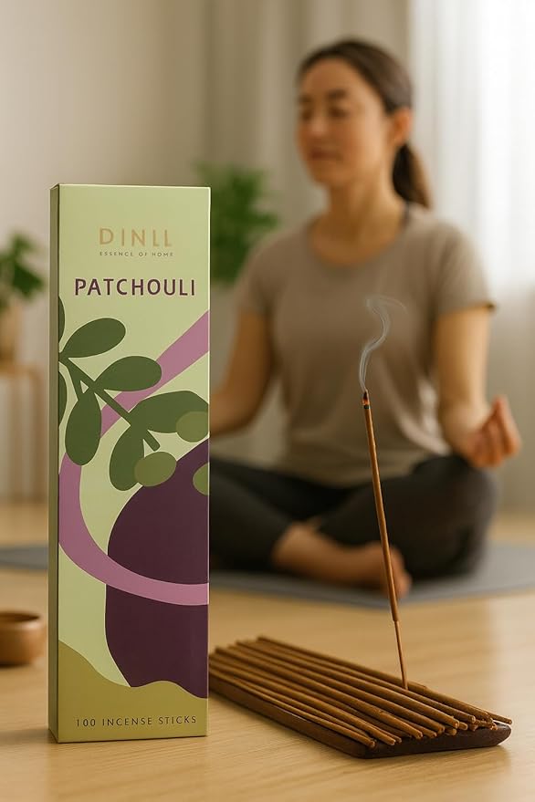 Dinil Patchouli Incense Sticks – 100 Sticks | Hand-Rolled, Charcoal-Free | Clean Burn, Low Smoke | Aromatic Incense for Meditation, Yoga & Home Fragrance Dinil