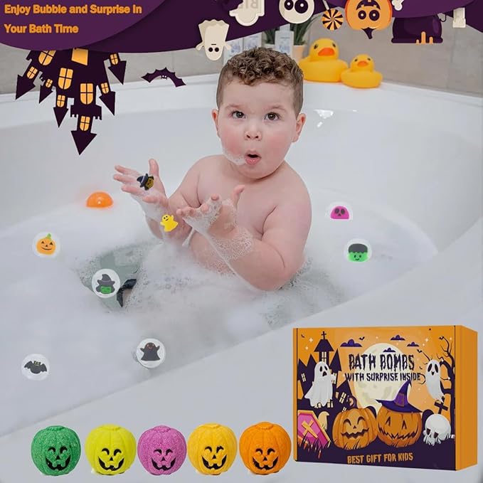 Spooky Bath Bombs for Kids with Surprise Inside, Bubble Bath Bomb with Halloween, Fruity Scents, Relaxing Aromas, Ideal Birthday Gift for Girls - Bloomnest