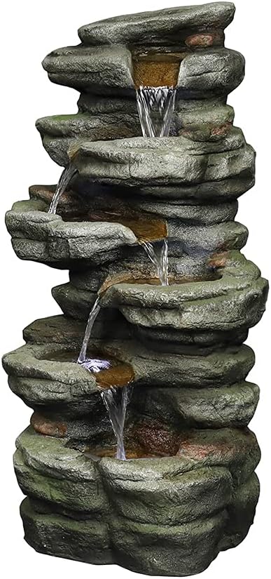 Naturefalls 30.7inches Outdoor Water Fountain - 6-Tiers Rock Waterfall Fountain with Led Lights for Home Garden Decor - Bloomnest