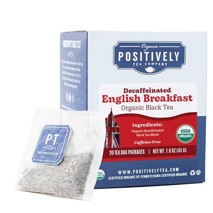 Organic Positively Tea Company, Decaf English Breakfast Black Tea Bags, 20 Count - Bloomnest